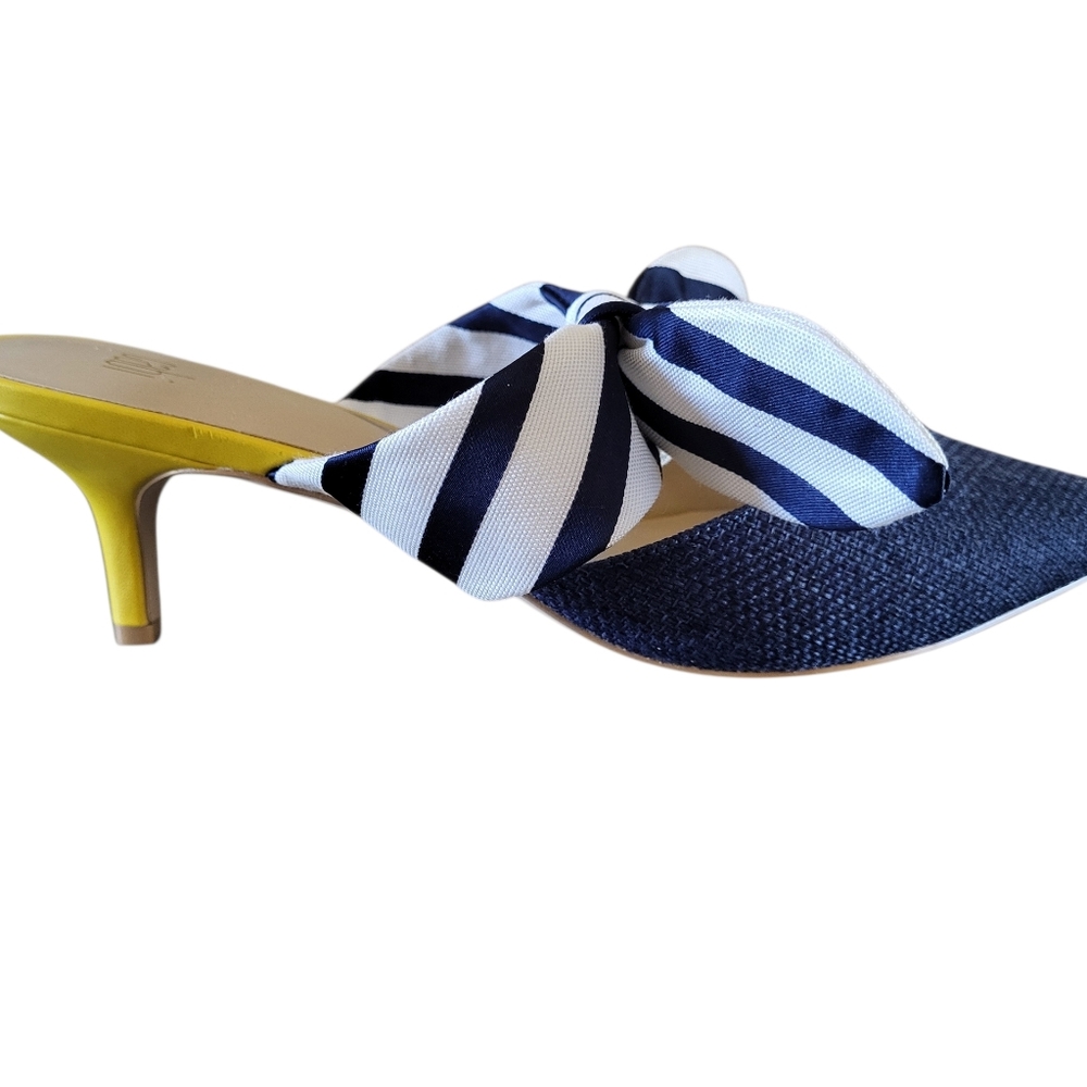 FINAL PRICE DROP: NWT CAbi Stylish Denim and Striped Bow Heels - Size 10